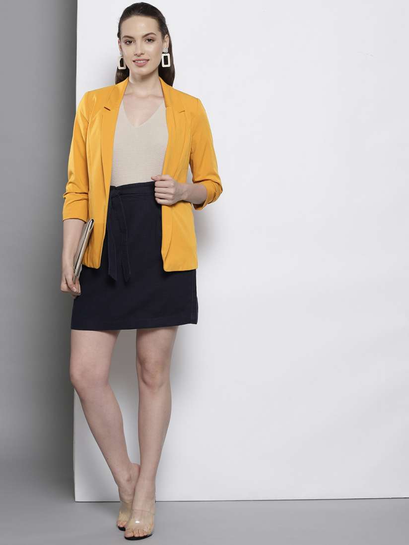 Buy DOROTHY PERKINS Women Mustard Yellow Solid Open Front Blazer Blazers for Women 9349591 Myntra