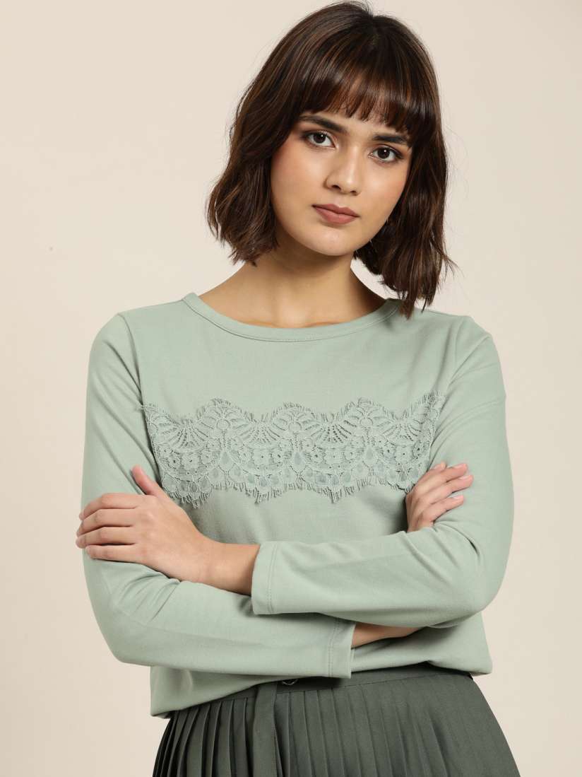 Buy all about you Women Green Solid Lace Front Sweatshirt Sweatshirts for Women 9359045 Myntra