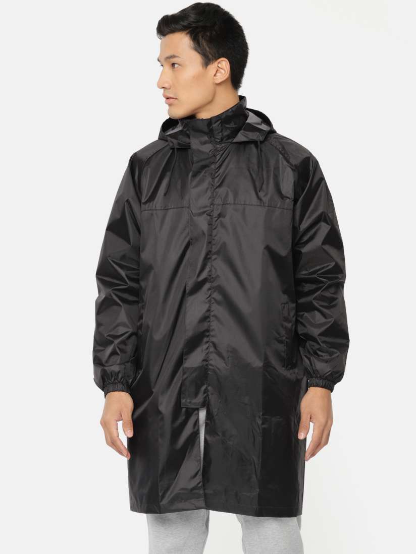 Buy Plutus Men Black Solid Hooded Longline Waterproof Rain Jacket Rain Jacket for Men 9360495 Myntra