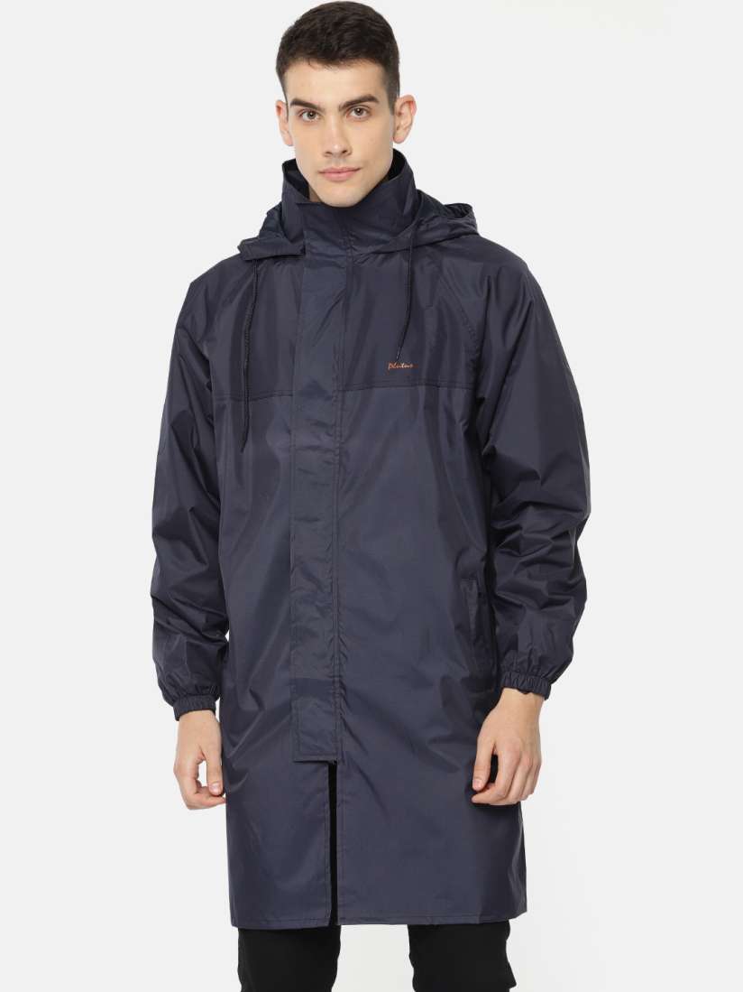 Buy Plutus Men Navy Solid Hooded Longline Waterproof Rain Jacket Rain Jacket for Men 9360499 Myntra
