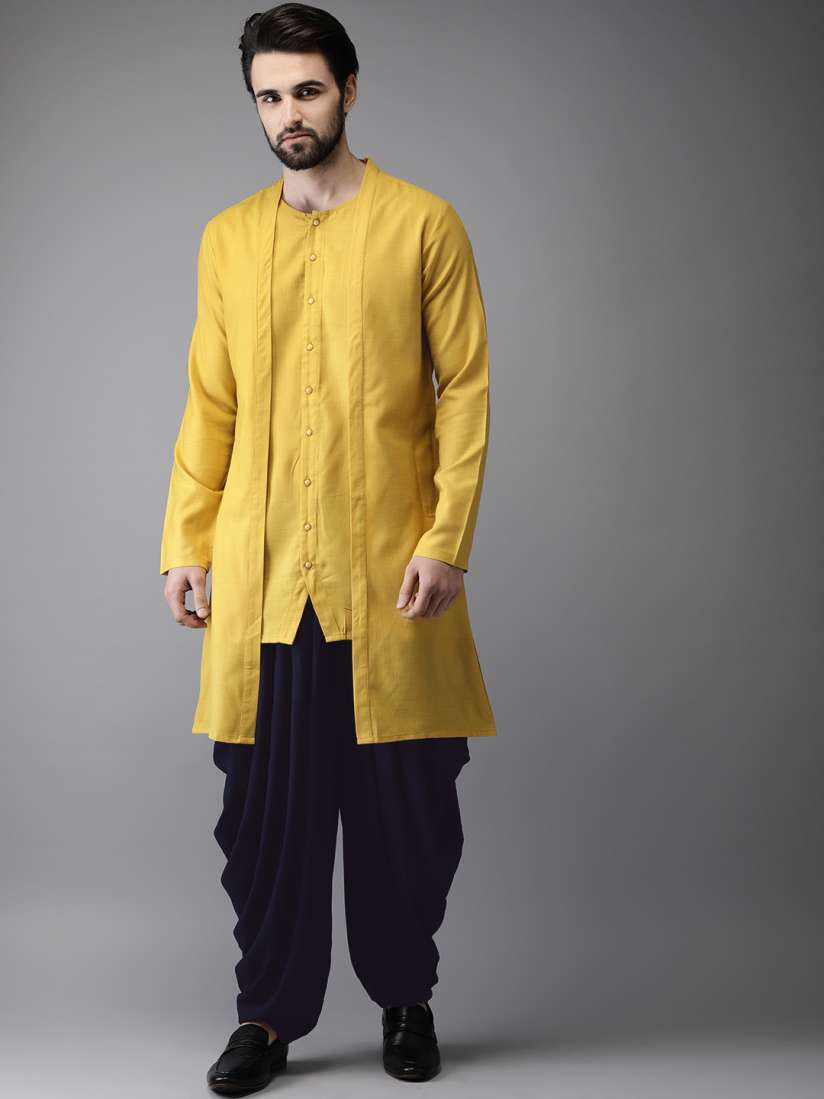 Buy Anouk Men Yellow Navy Solid Layered Kurta with Dhoti Pants Kurta Sets for Men 9367401 Myntra