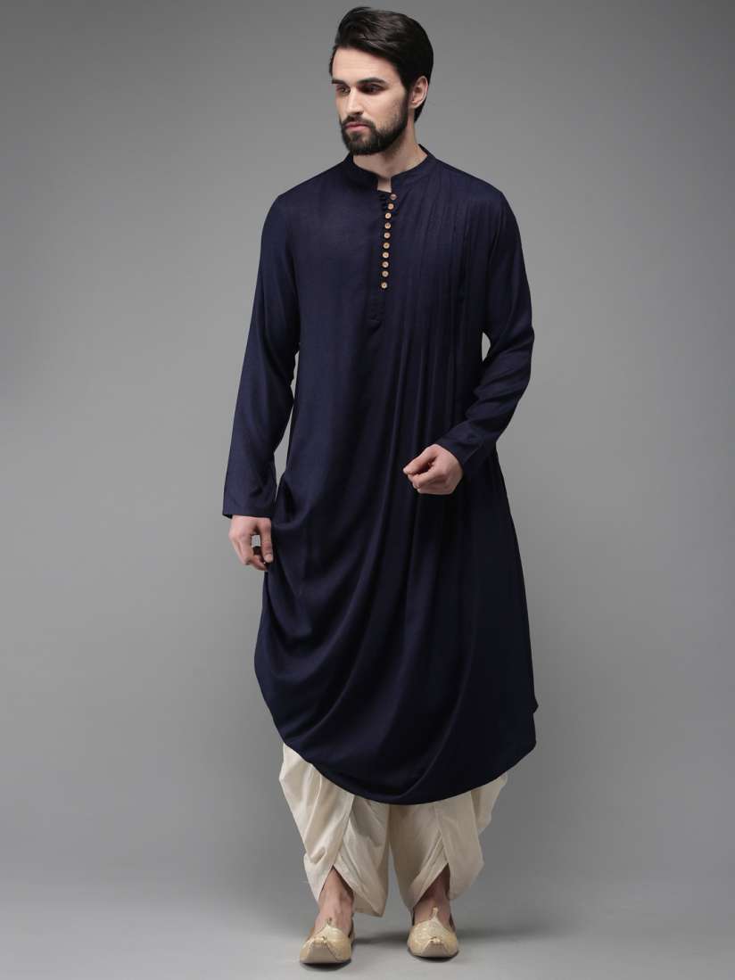 Buy Anouk Men Navy Blue Cream Coloured Solid Kurta with Dhoti Pants Kurta Sets for Men 9367457 Myntra
