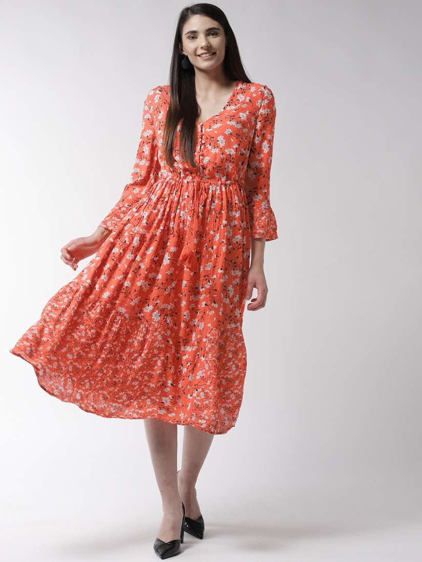 Buy Marks Spencer Women Orange White Printed A Line Dress Dresses for Women 9368935 Myntra