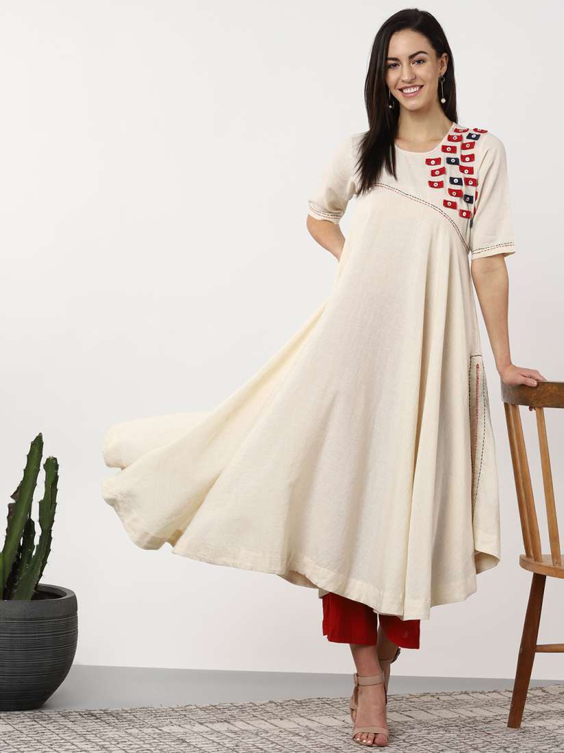 Buy Sangria Women Off White Red Yoke Design Asymmetrical Hem Anarkali Kurta Kurtas for Women 9369701 Myntra