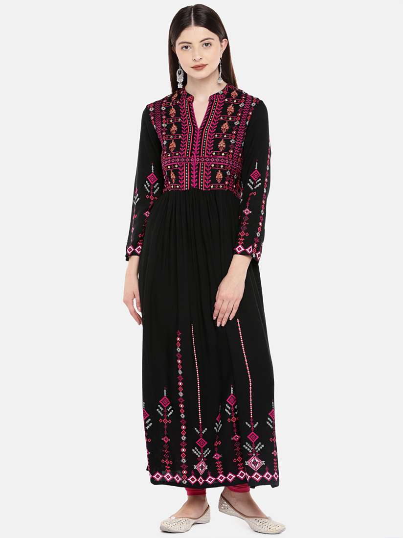 Buy Ethnicity Women Black Solid Straight Kurta Kurtas for Women 9369893 Myntra