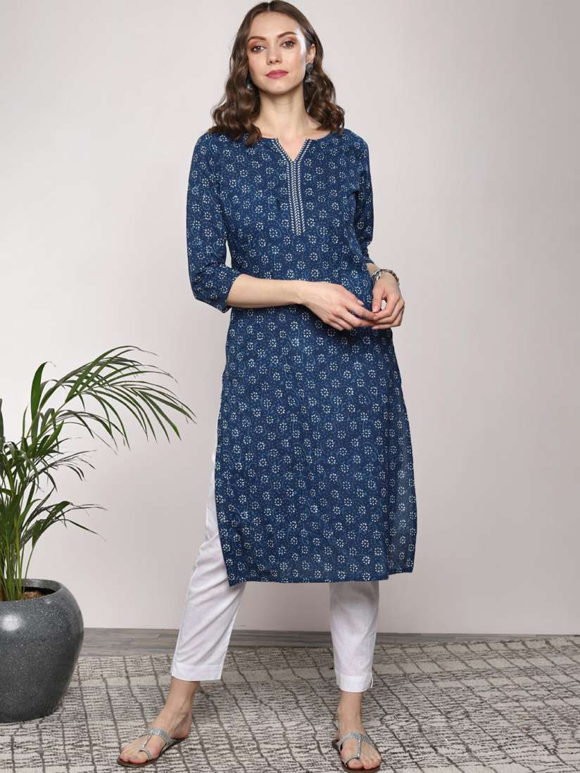 Myntra navy blue kurta cheap
