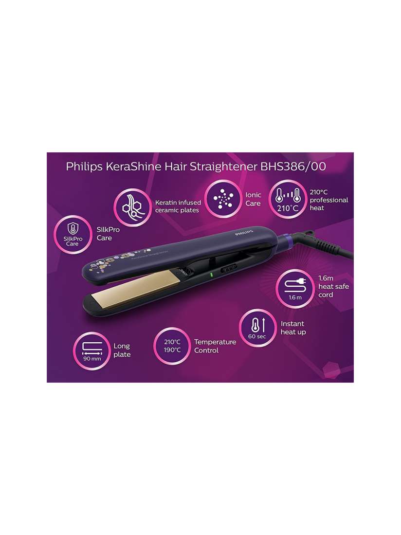 Buy Philips BHS386 00 KeraShine Hair Straightener with SilkPro Care Technology Purple Straighteners for Women 9375007 Myntra