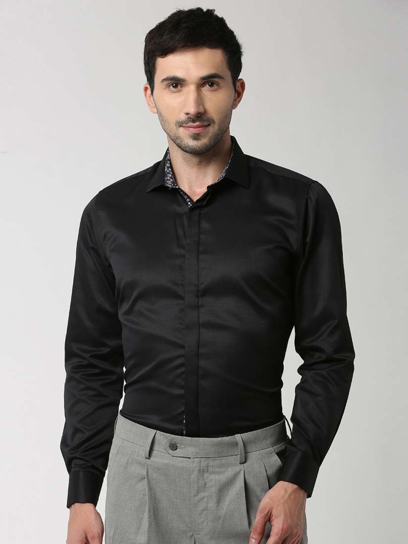 Buy Peter England Men Black Regular Fit Self Design Party Shirt Shirts for Men 9390799 Myntra