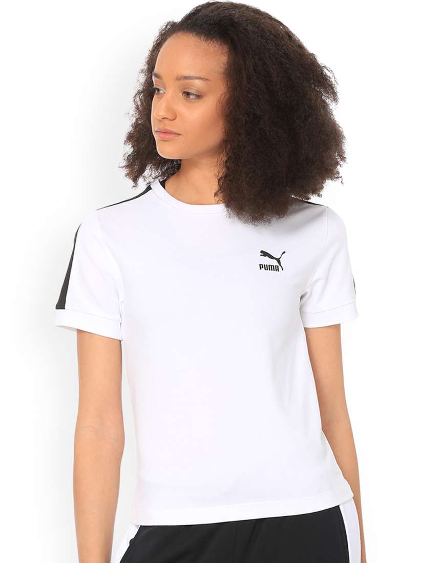 Buy Puma Women White Solid Round Neck Classics Tight T7 T shirt Tshirts for Women 9392981 Myntra