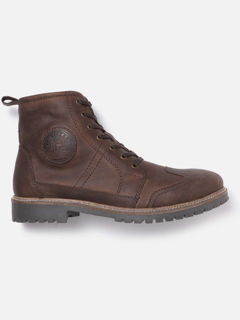 Buy Royal Enfield Men Coffee Brown Solid Leather Mid Top Flat Boots Boots for Men 9393681 Myntra