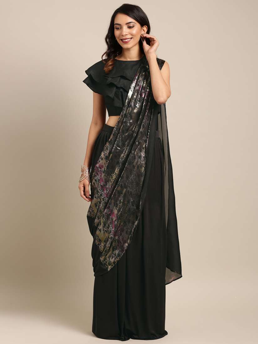 Buy Tikhi Imli Black Solid Poly Crepe One Minute Saree Sarees for Women 9397021 Myntra