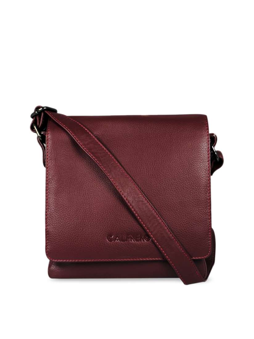 Buy CALFNERO Maroon Solid Genuine Leather Sling Bag Handbags for Women 9400137 Myntra