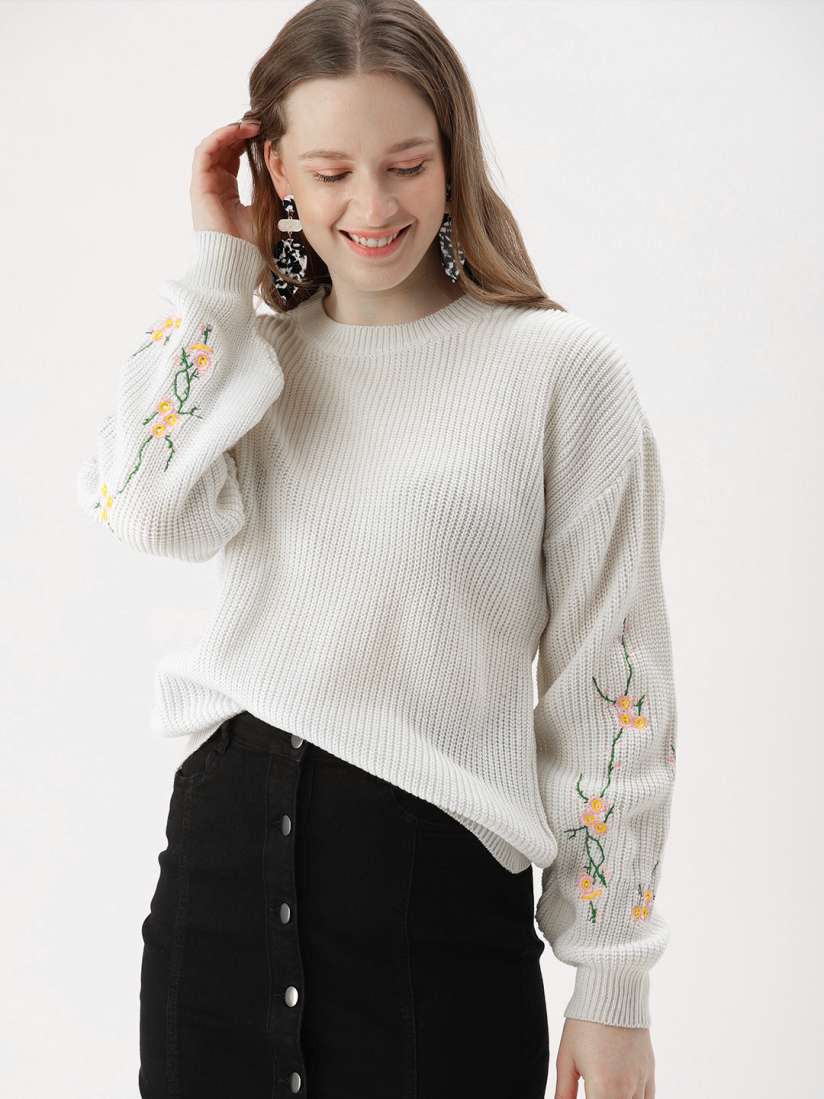 Buy DressBerry Women Off White Self Design Sweater Sweaters for Women 9400955 Myntra