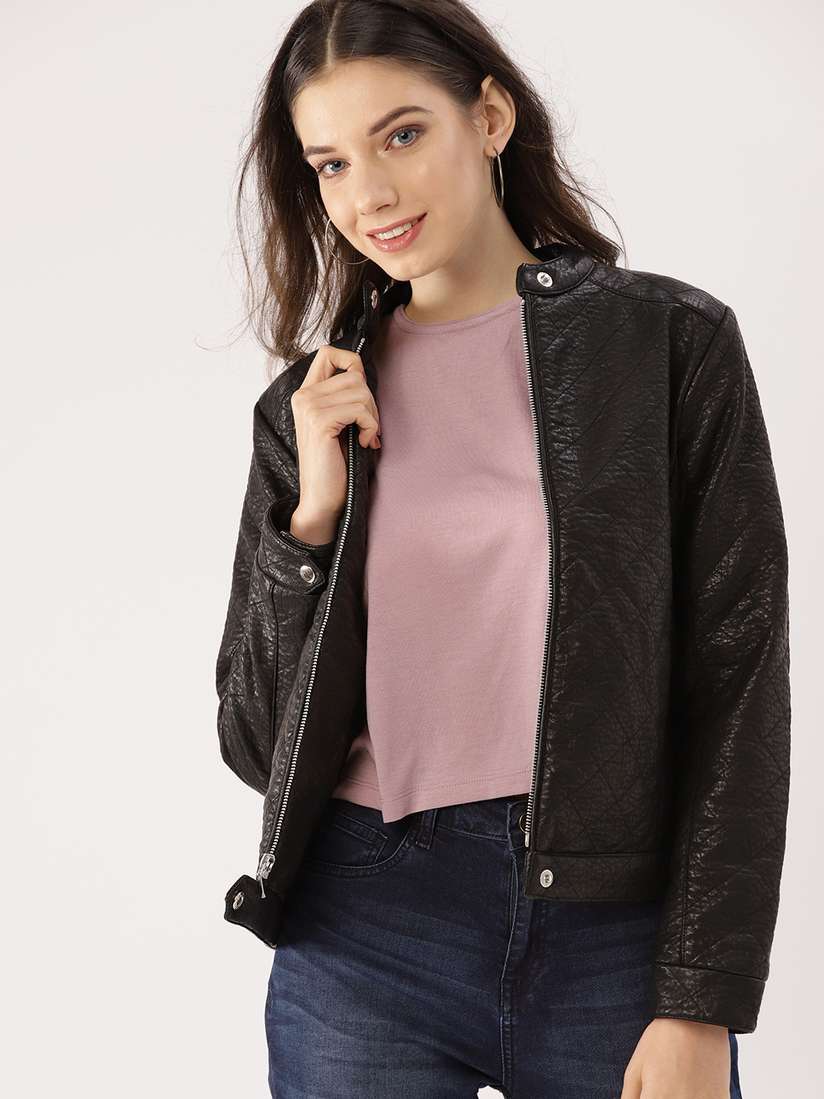 Leather Women's Black Quilted Jacket Buy DressBerry Women