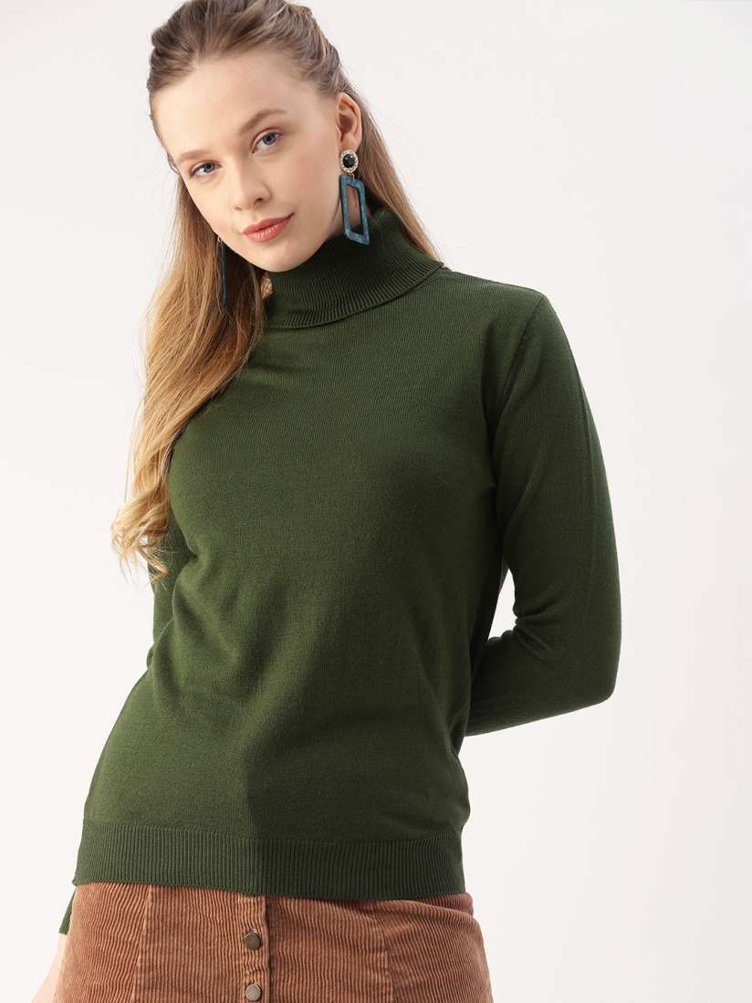 Buy DressBerry Women Olive Green Turtle Neck Solid Sweater Sweaters for Women 9403135 Myntra