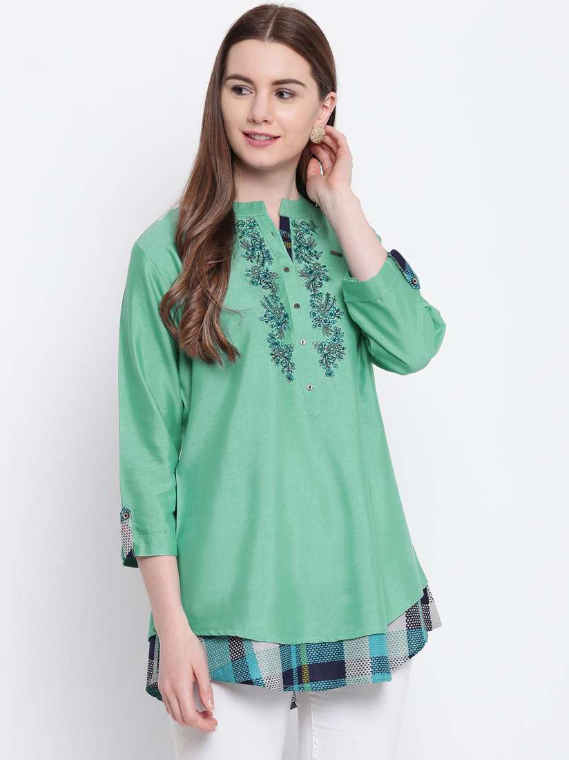 Buy Kvsfab Women Green Solid A Line Kurti Kurtis for Women 9408861 Myntra