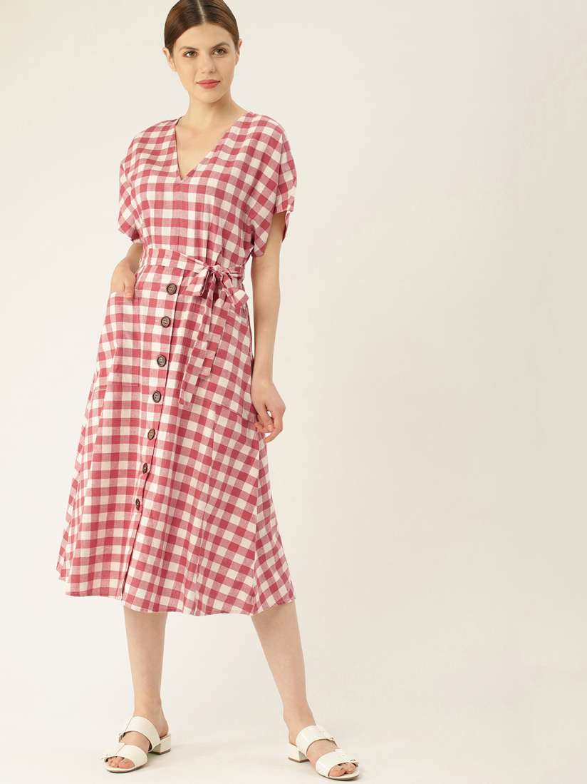 Mango pink tartan dress clearance