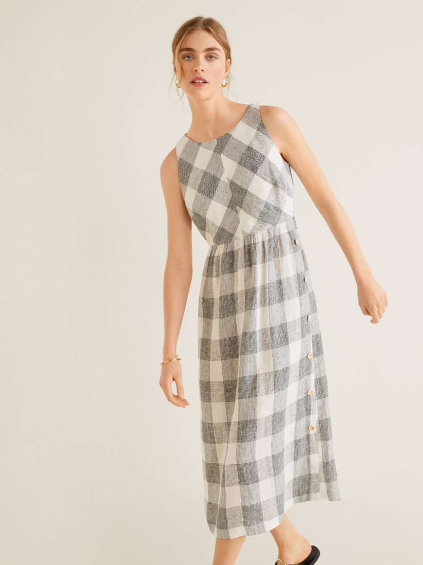 Buy MANGO Women White Black Checked A Line Linen Dress Dresses for Women 9432731 Myntra