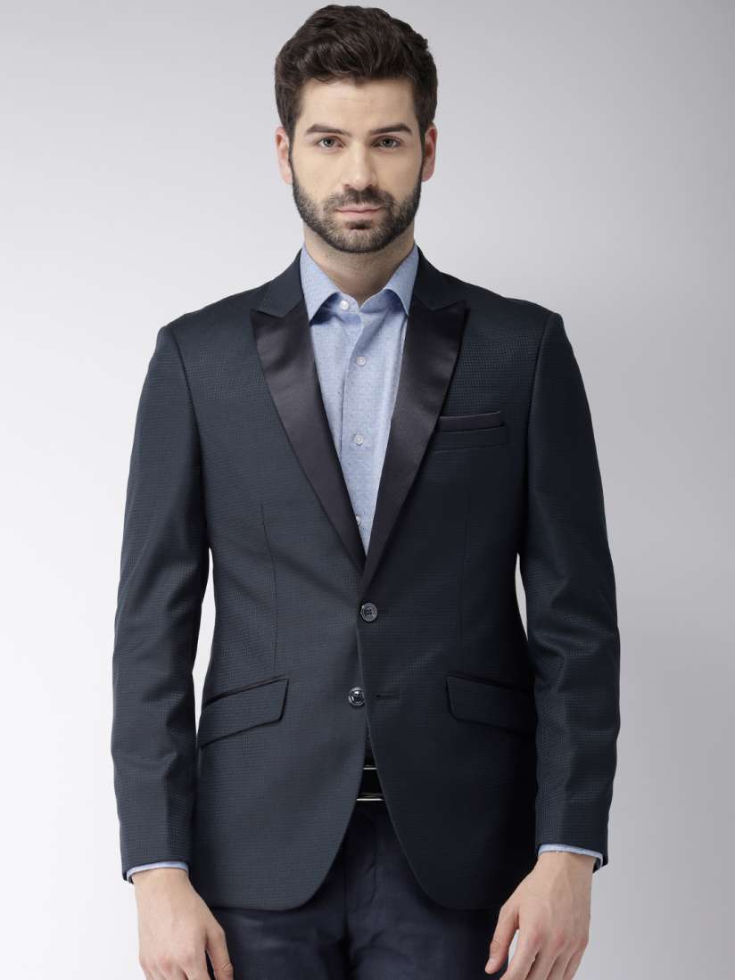 Buy Raymond Men Navy Blue Self Design Contemporary Fit Single Breasted Formal Blazer Blazers for Men 9434569 Myntra