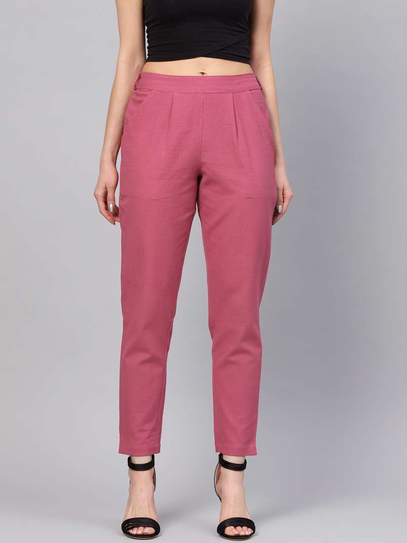 Buy Jaipur Kurti Women Pink Regular Fit Solid Trousers Trousers for Women 9435877 Myntra