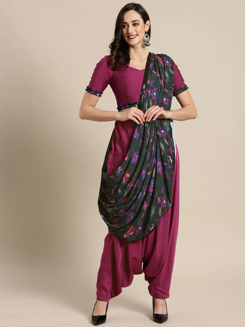 Buy Inddus Purple Printed Ready To Wear Dhoti Saree Sarees for Women 9438283 Myntra