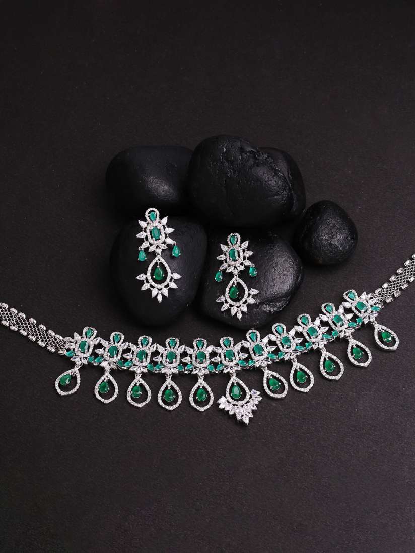 Buy Studio Voylla Women Silver Plated Green Stone Studded Jewellery Set Jewellery Set for Women 9446133 Myntra