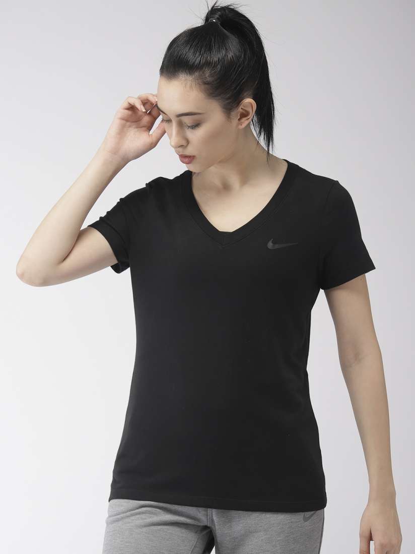 Buy Nike Women Black Solid V Neck DRI FIT Sports T shirt Tshirts for Women 9450163 Myntra