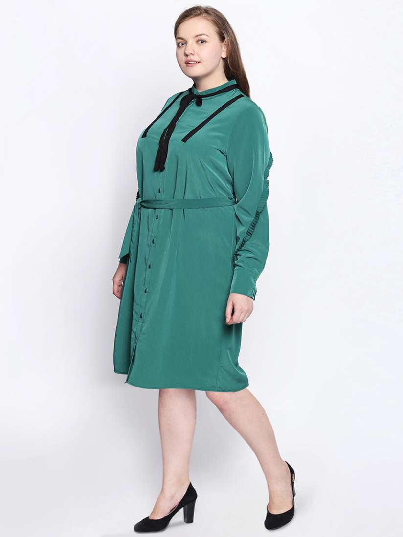 Buy JUNAROSE Plus Size Women Teal Green Solid Shirt Dress Dresses for Women 9450853 Myntra