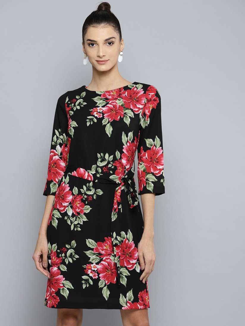 Buy Harpa Women Black Red Floral Print A Line Dress Dresses for Women 9468293 Myntra