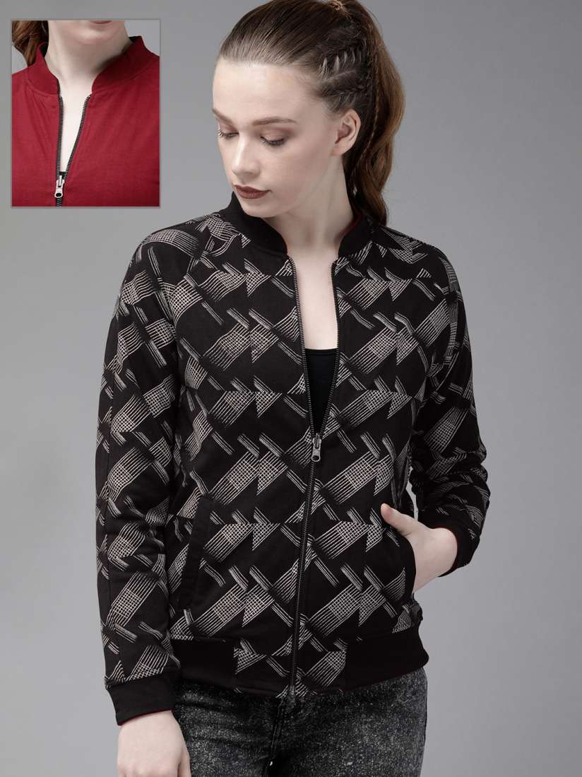 Buy The Roadster Lifestyle Co Women Black Printed Reversible Sweatshirt Sweatshirts for Women 9478001 Myntra