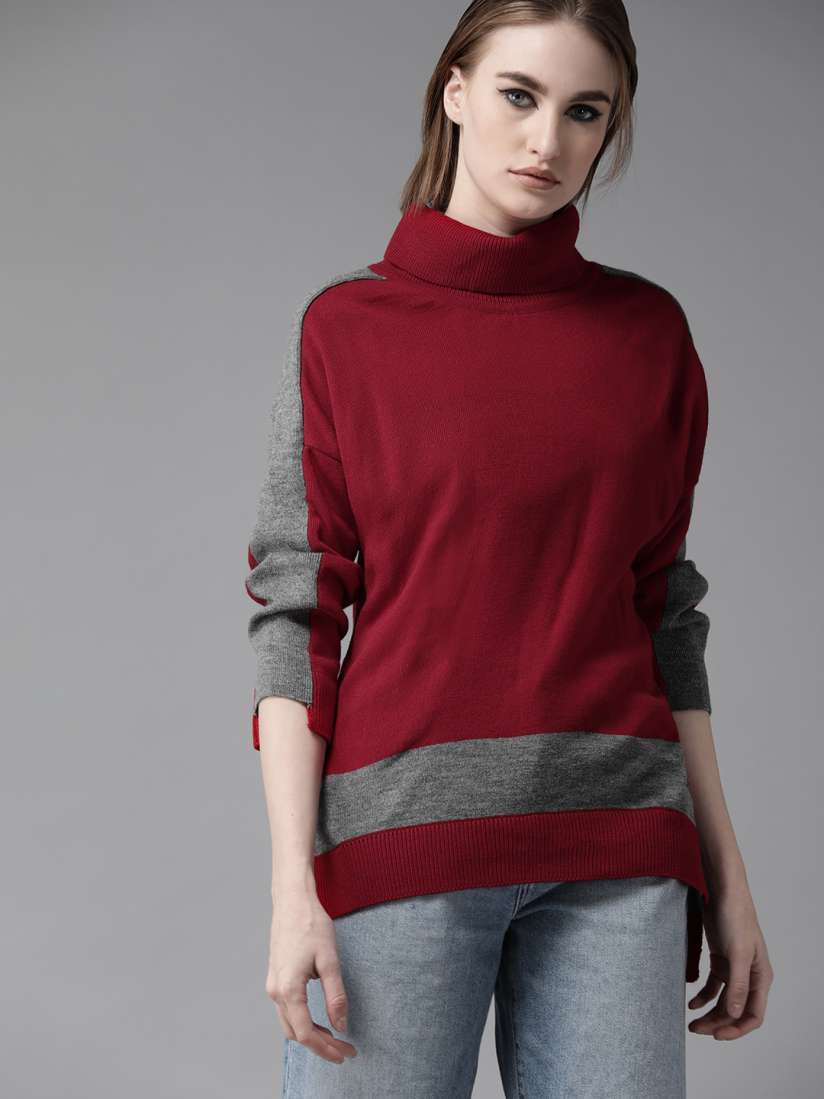Buy The Roadster Lifestyle Co Women Red Grey Solid Pullover Sweaters for Women 9478453 Myntra