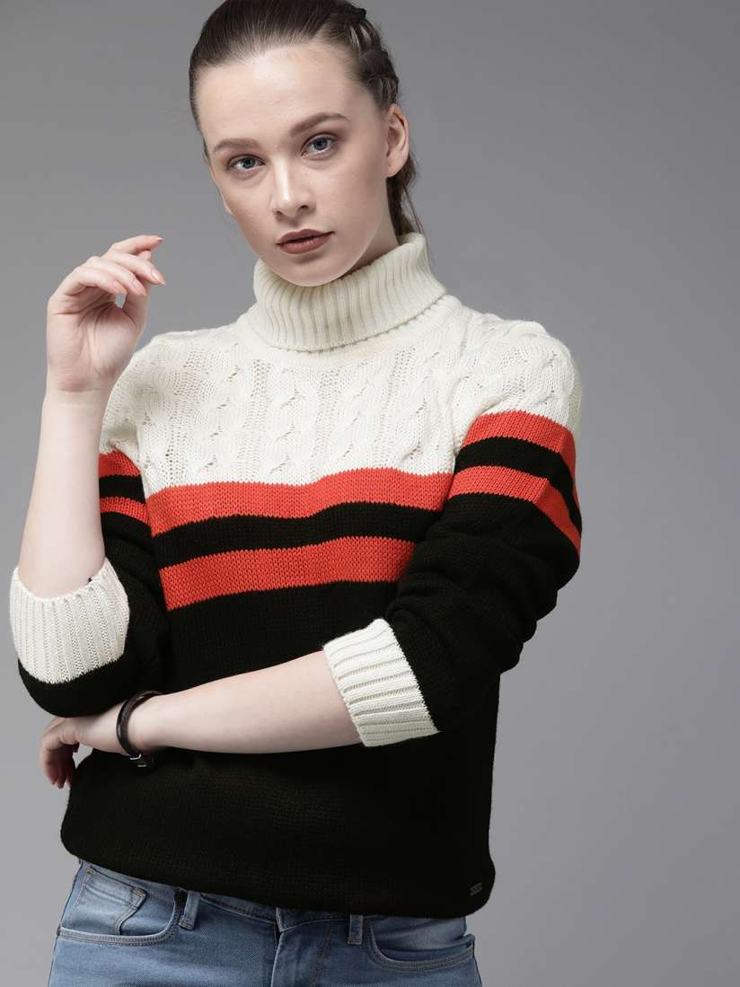 Buy The Roadster Lifestyle Co Women Black Red Colourblocked Sweater Sweaters for Women 9479059 Myntra