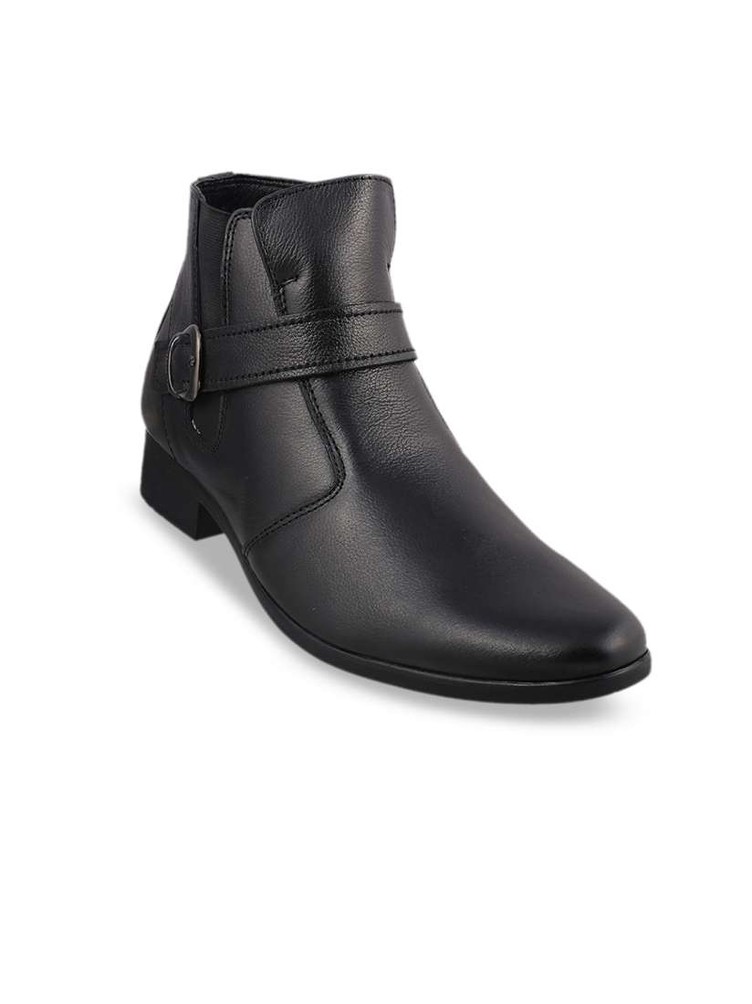 Buy Mochi Men Black Solid Leather Mid Top Flat Boots Casual Shoes for Men 9517897 Myntra