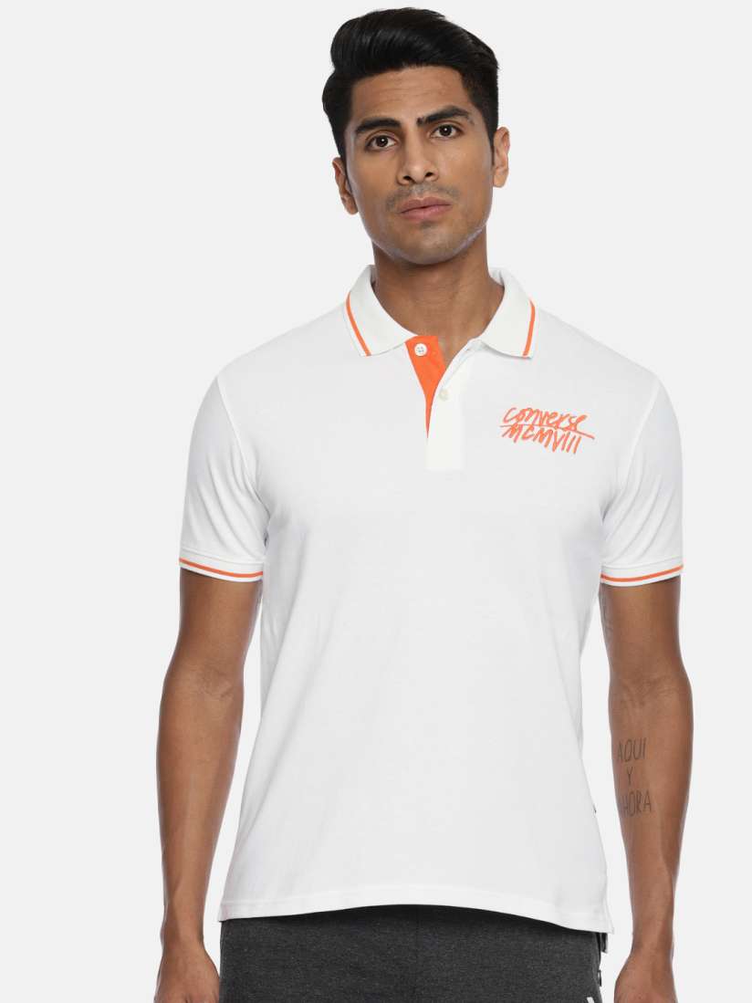 Buy Converse Men White Solid Polo Collar Pure Cotton T shirt Tshirts for Men 9533007 Myntra