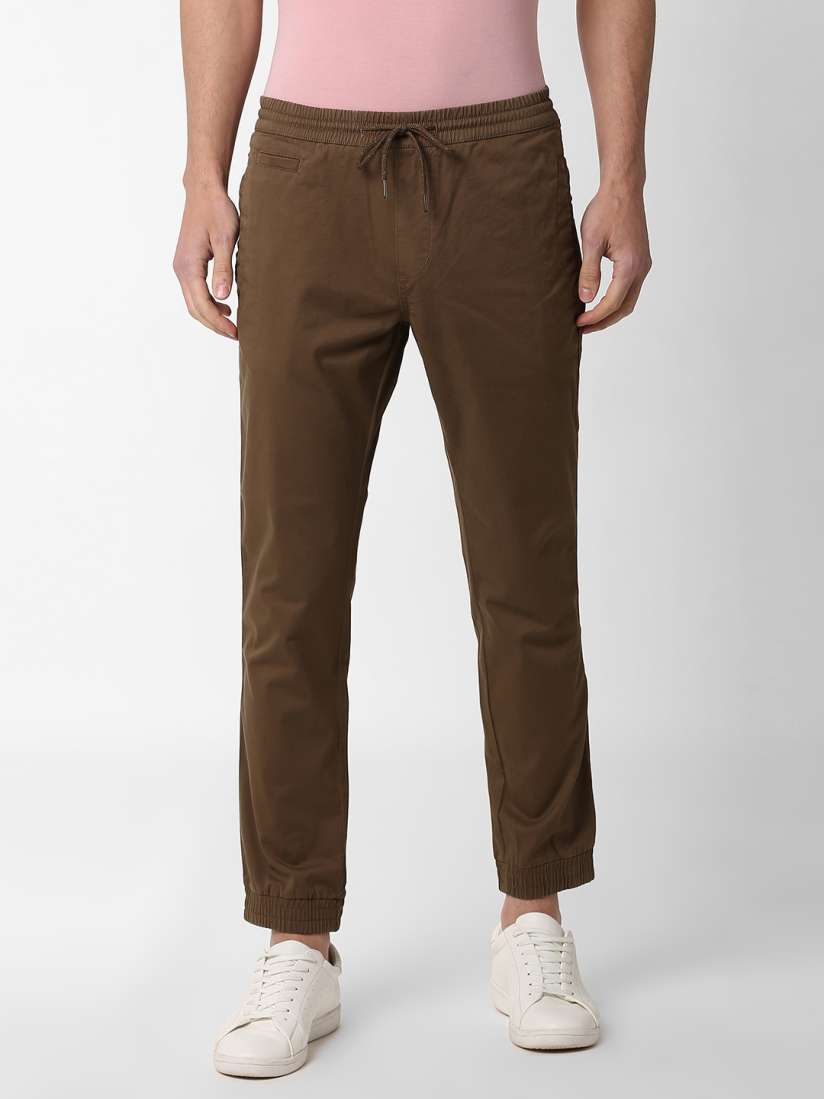 Buy Peter England Casuals Men Brown Regular Fit Solid Joggers Trousers for Men 9533901 Myntra