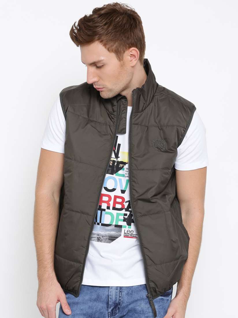 Buy Lee Olive Green Sleeveless Jacket Jackets for Men Myntra