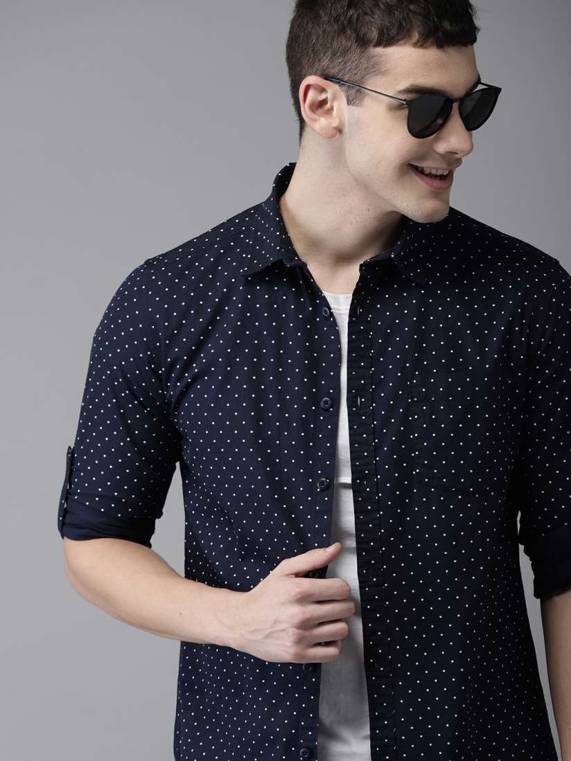 Buy HERE NOW Men Navy Blue White Slim Fit Polka Dot Casual Shirt Shirts for Men 9542207 Myntra