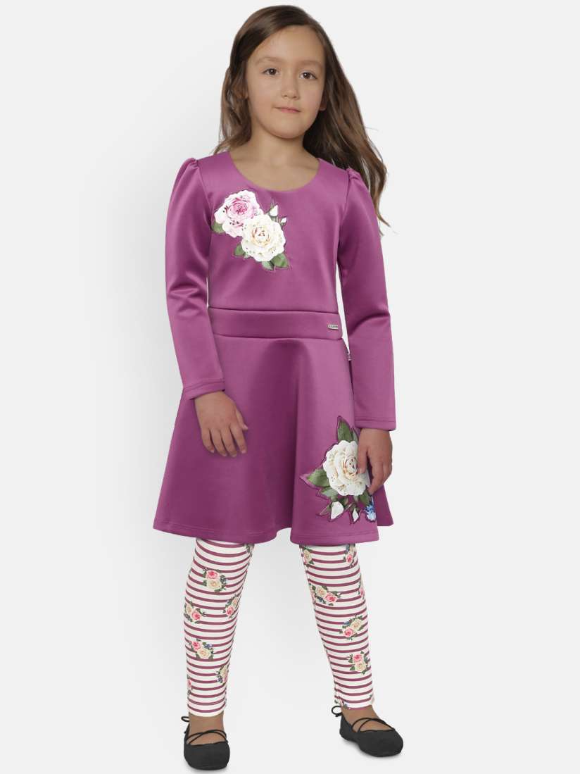 Buy Peppermint Girls Mauve Fit and Flare Dress with Leggings Dresses for Girls 9549083 Myntra