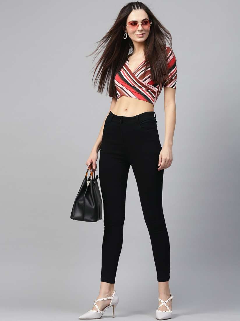 Black cropped jeans womens top