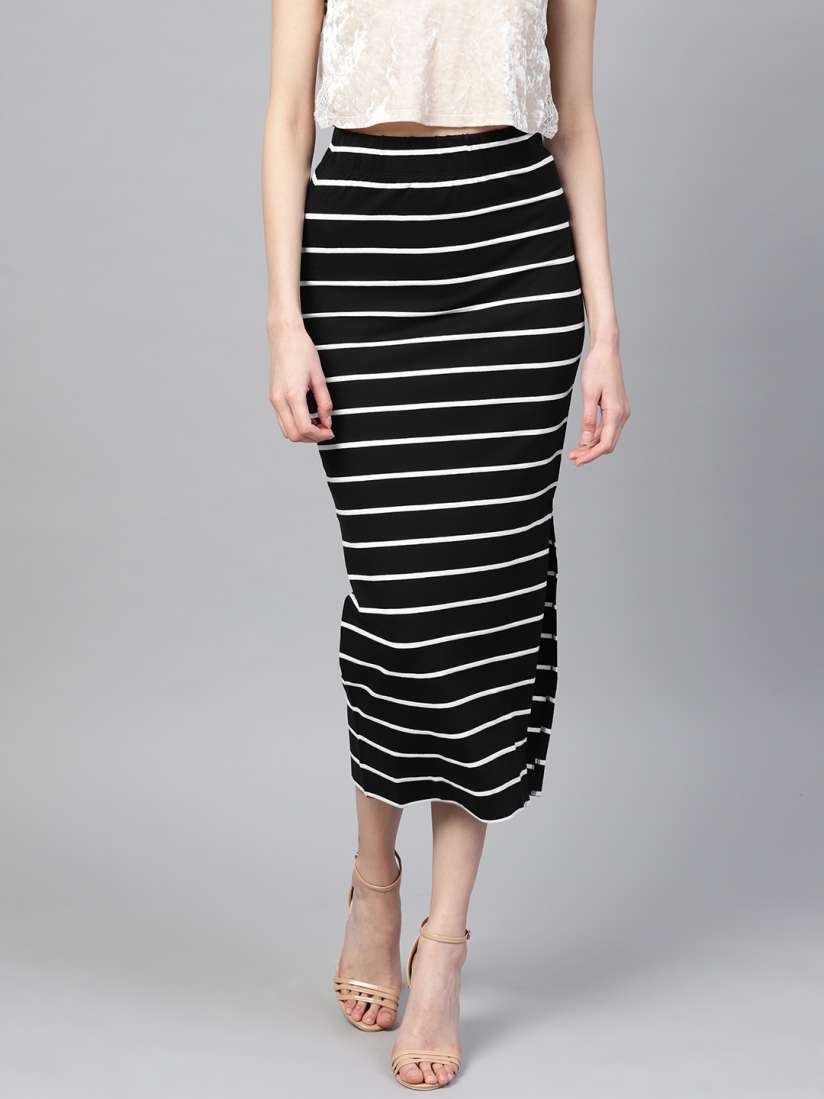 Women's black and white striped skirt sale