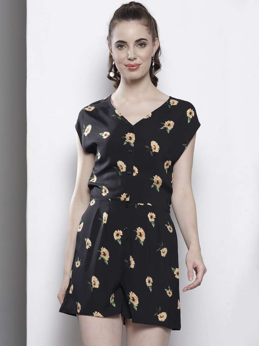 Buy DOROTHY PERKINS Black Beige Printed Playsuit Jumpsuit for Women 9556339 Myntra