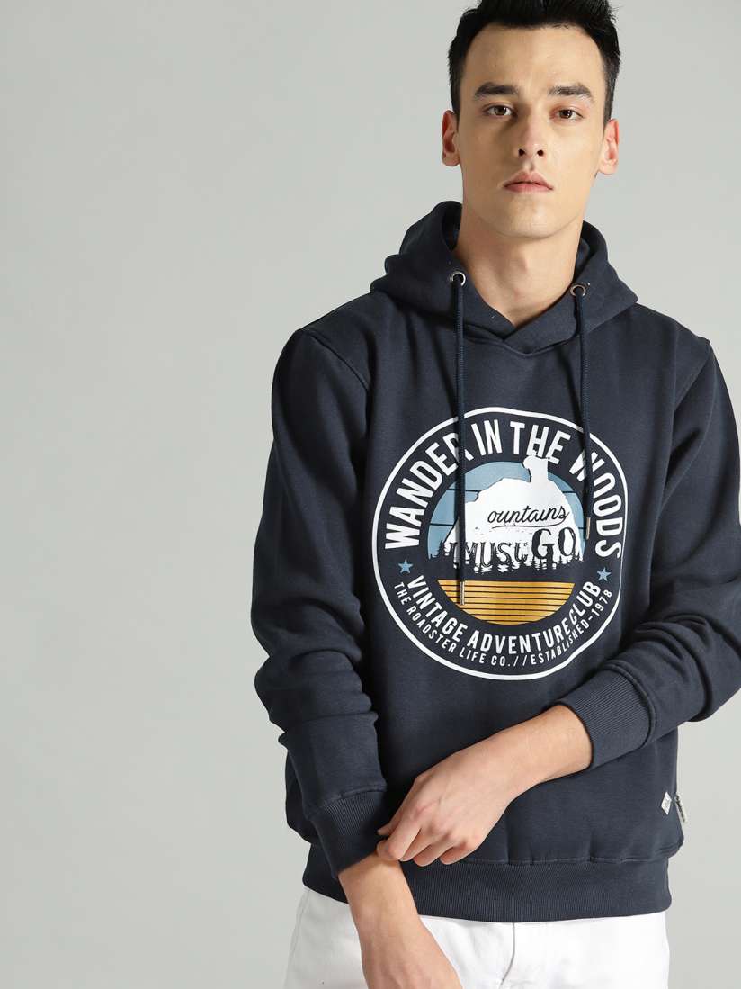Buy The Roadster Lifestyle Co Men Navy Blue Printed Hooded Sweatshirt Sweatshirts for Men 9564075 Myntra
