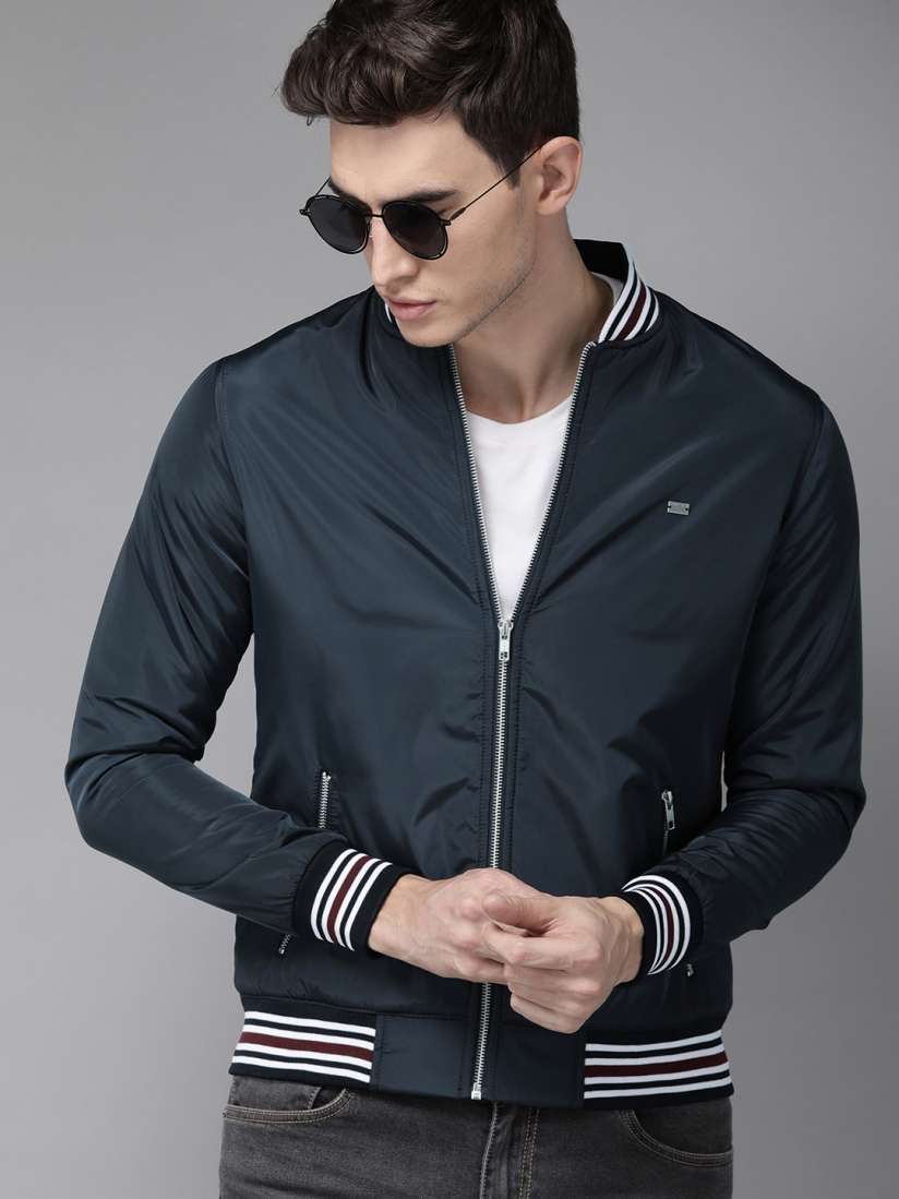 Roadster navy blue solid bomber jacket on sale