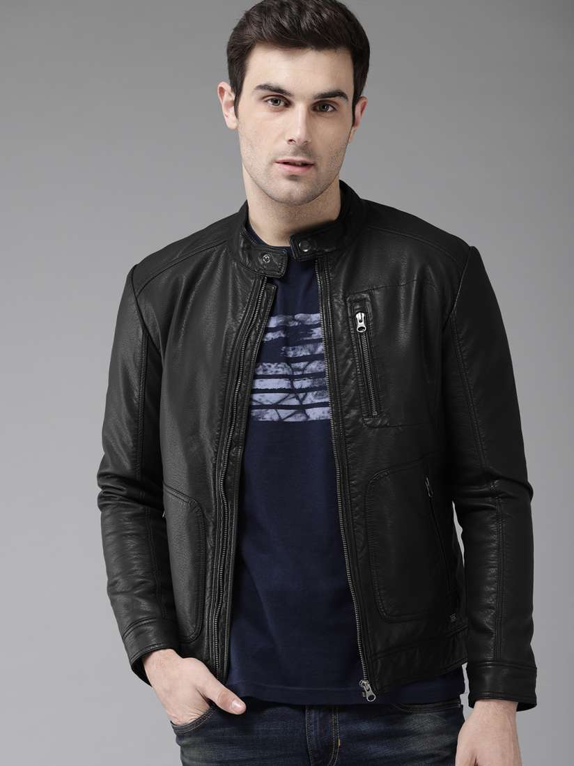 Buy The Roadster Lifestyle Co Men Black Solid Biker Jacket Jackets for Men 9564403 Myntra
