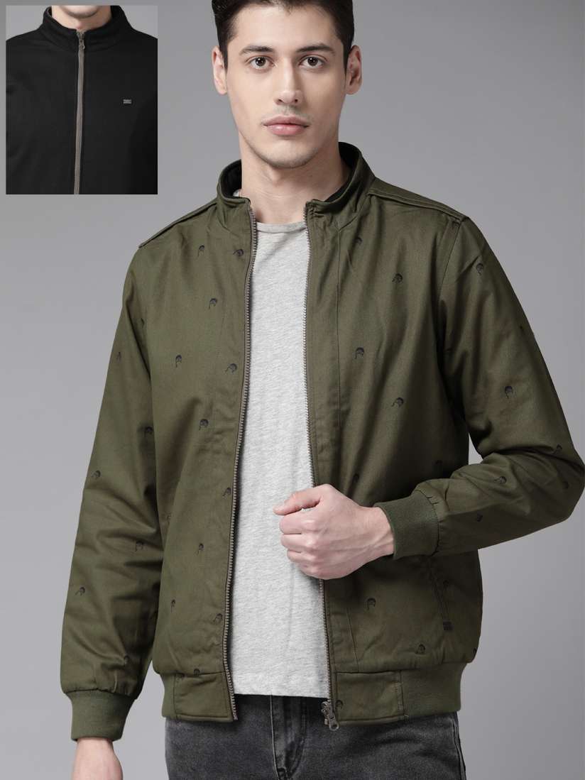 Buy The Roadster Lifestyle Co Men Olive Green Black Printed Reversible Tailored Jacket Jackets for Men 9564673 Myntra