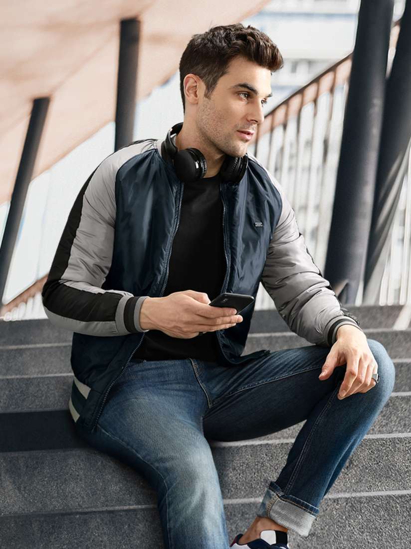 Buy The Roadster Lifestyle Co Men Navy Blue Solid Bomber Jacket Jackets for Men 9564729 Myntra