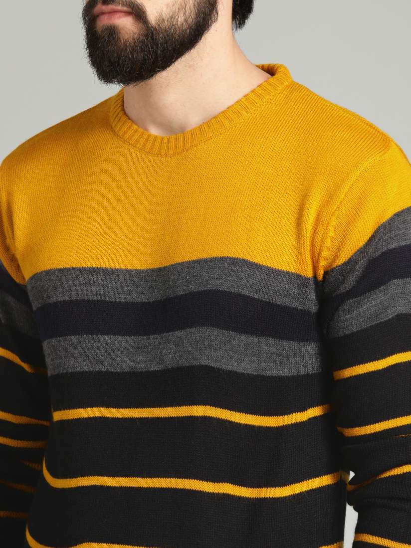 Buy Roadster Men Mustard Yellow Black Striped Sweater Sweaters for Men 9564819 Myntra