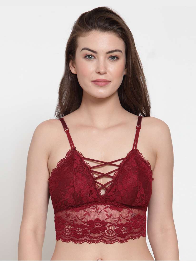 Buy PrettyCat Maroon Lace Non Wired Lightly Padded Bralette Bra PC SB 2PCS 5145 MAH Bra for Women 9565597 Myntra
