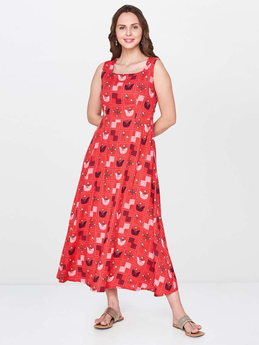 Buy Global Desi Women Coral Pink Printed Maxi Dress Dresses for Women 9581563 Myntra