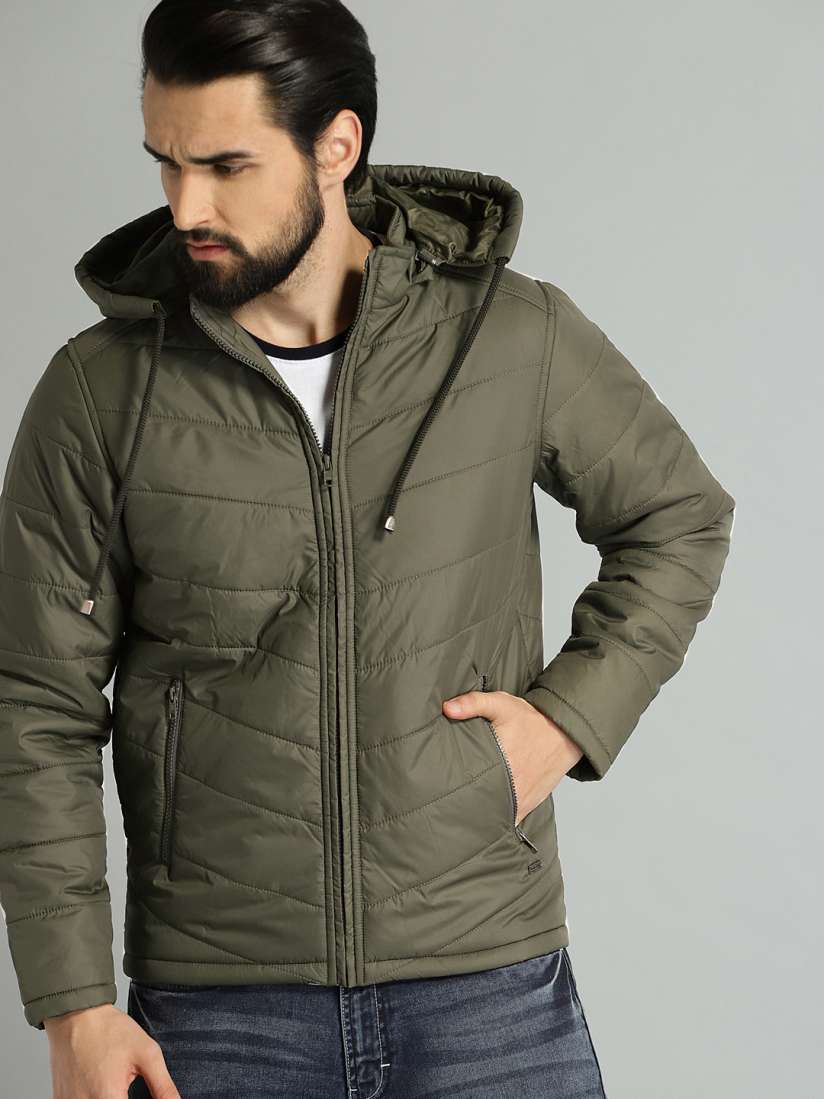 Buy The Roadster Lifestyle Co Men Olive Green Solid Detachable Hooded Padded Jacket Jackets for Men 9587643 Myntra